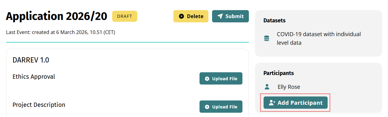 Screenshot showing the Add Participant button and process