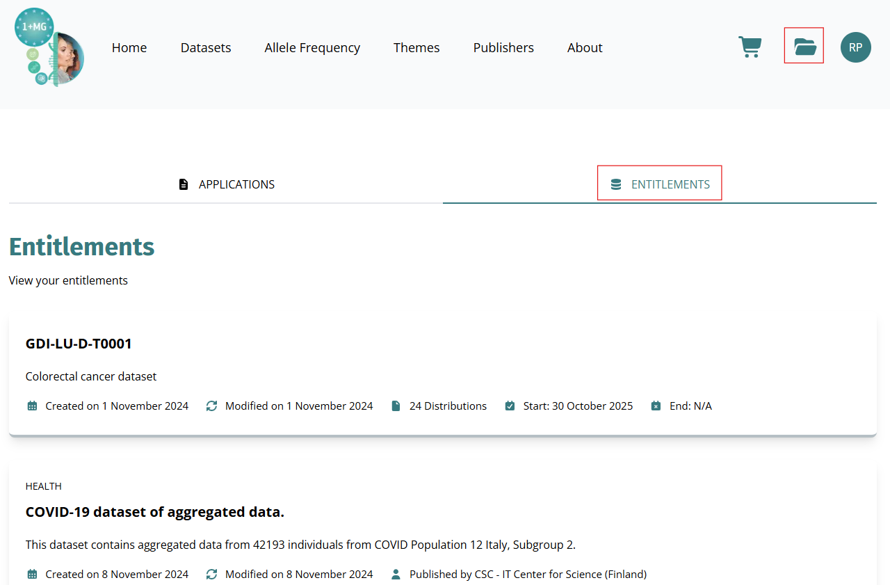 Screenshot of the View Approved Datasets page