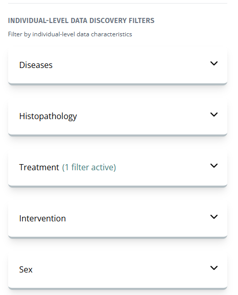 Screenshot showing Individual-level data discovery filters sidebar
