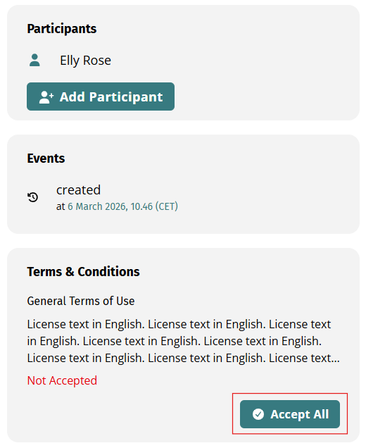 Screenshot of Terms and Conditions section with Accept All button