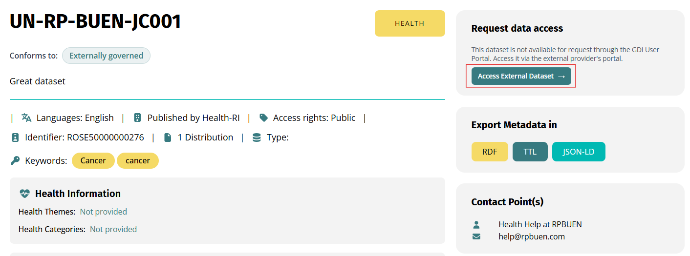 Screenshot showing external dataset with Externally governed label