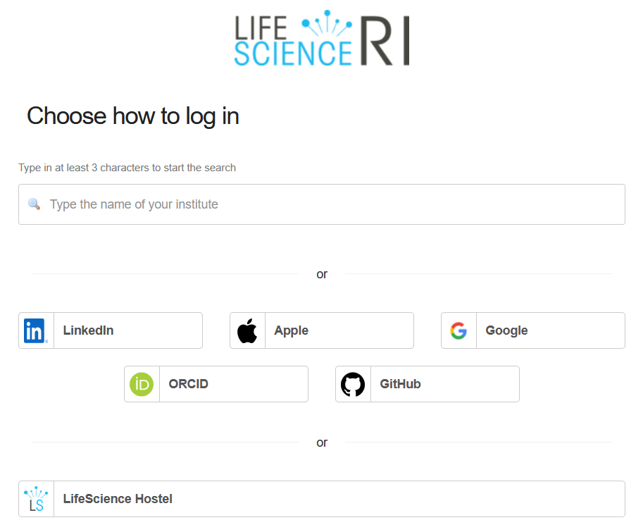 Sign in page with options to log in using institutional credentials